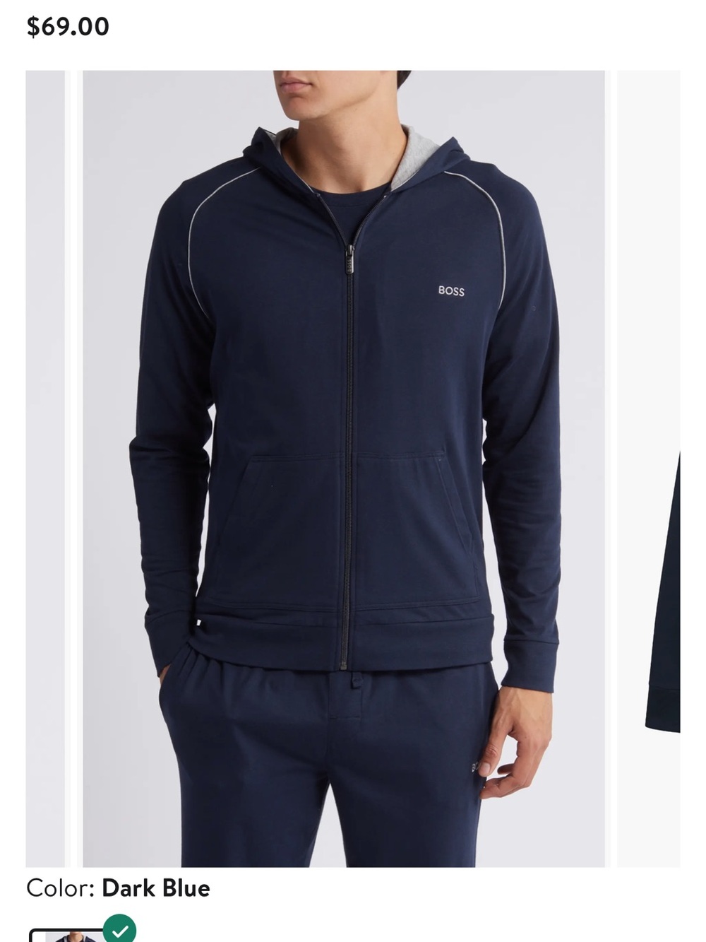 BOSS Navy Zip-Up Hooded Sweater with Contrast Piping.$160